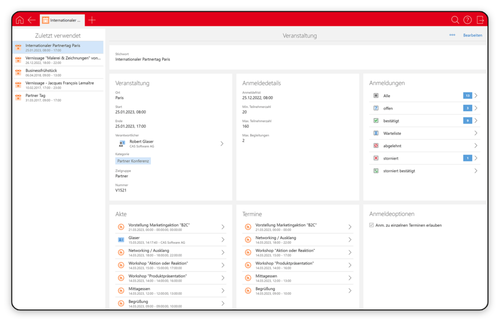 Eventmanagement in CAS genesisWorld
